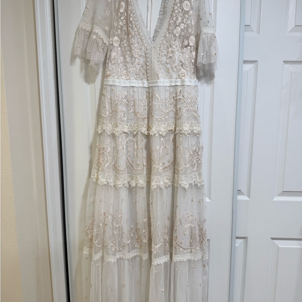Needle & Thread-Elegant Cream Lace Maxi Dress